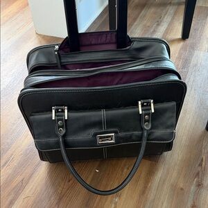 Rolling laptop case with shoulder strap